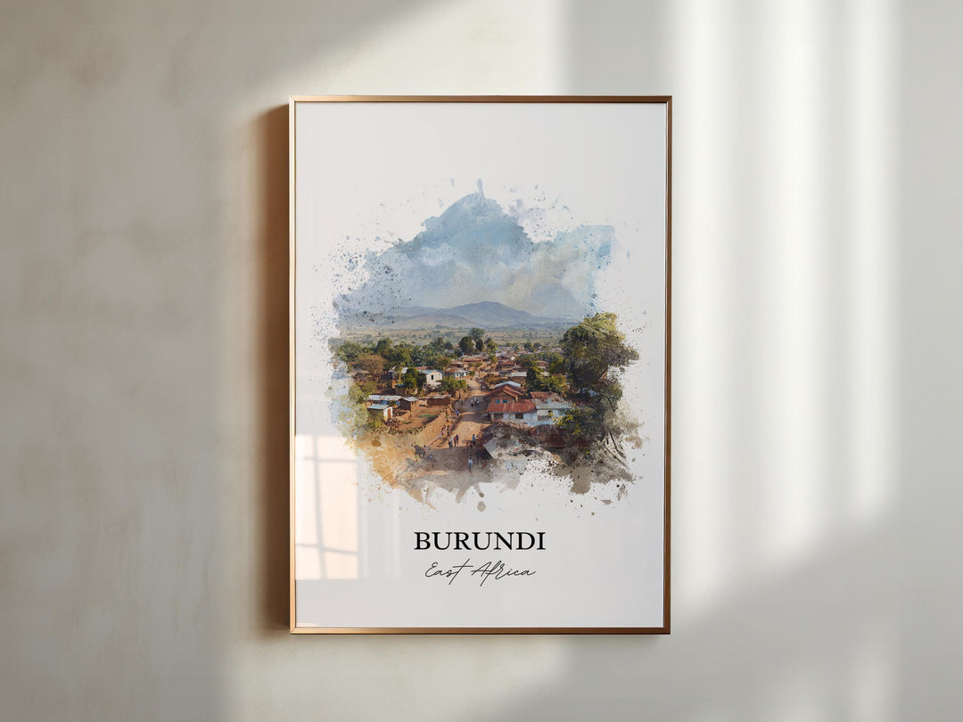 Burundi Wall Art, Burundi Print, Burundi Watercolor Art, Burundi Country Gift, Travel Print, Travel Poster, Housewarming Gift