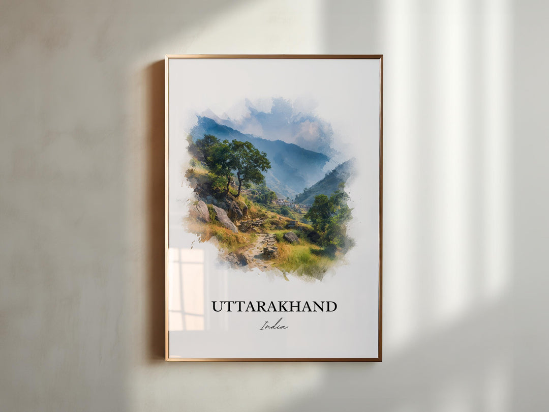 Uttarakhand Wall Art, Uttarakhand Print, India Watercolor Art, Uttarakhand India Gift, India Travel Print, Travel Poster, Housewarming Gift
