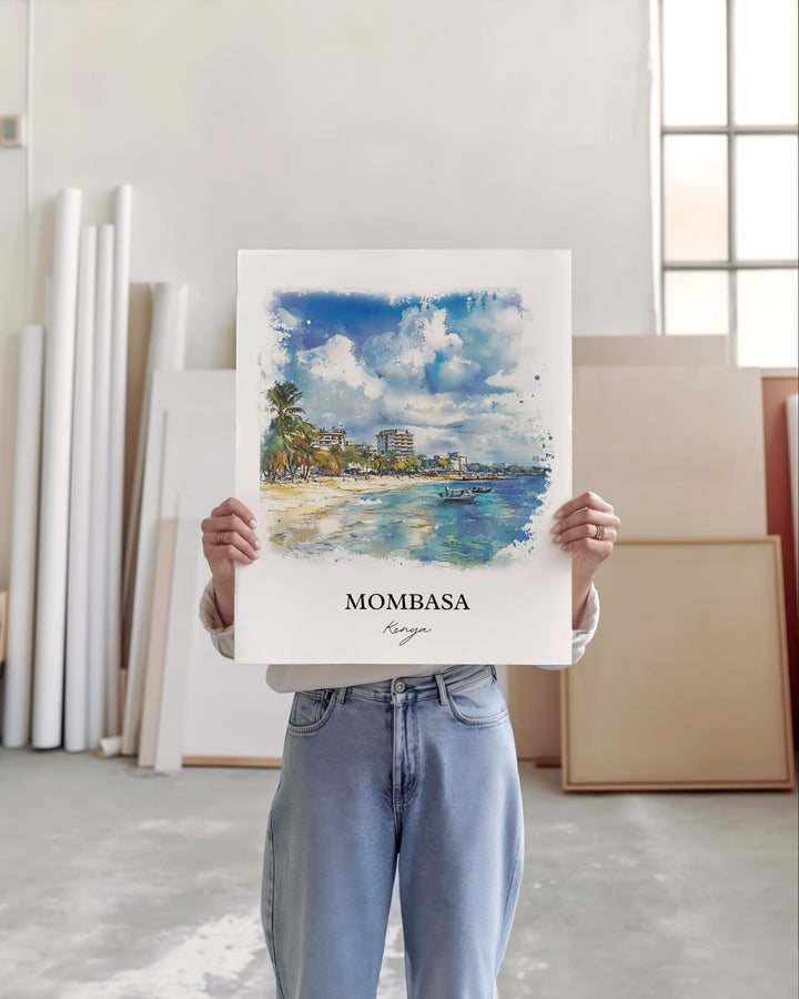 Mombasa Wall Art, Kenya Print, Kenya Watercolor Art, Mombasa Kenya Gift, Travel Print, Travel Poster, Housewarming Gift