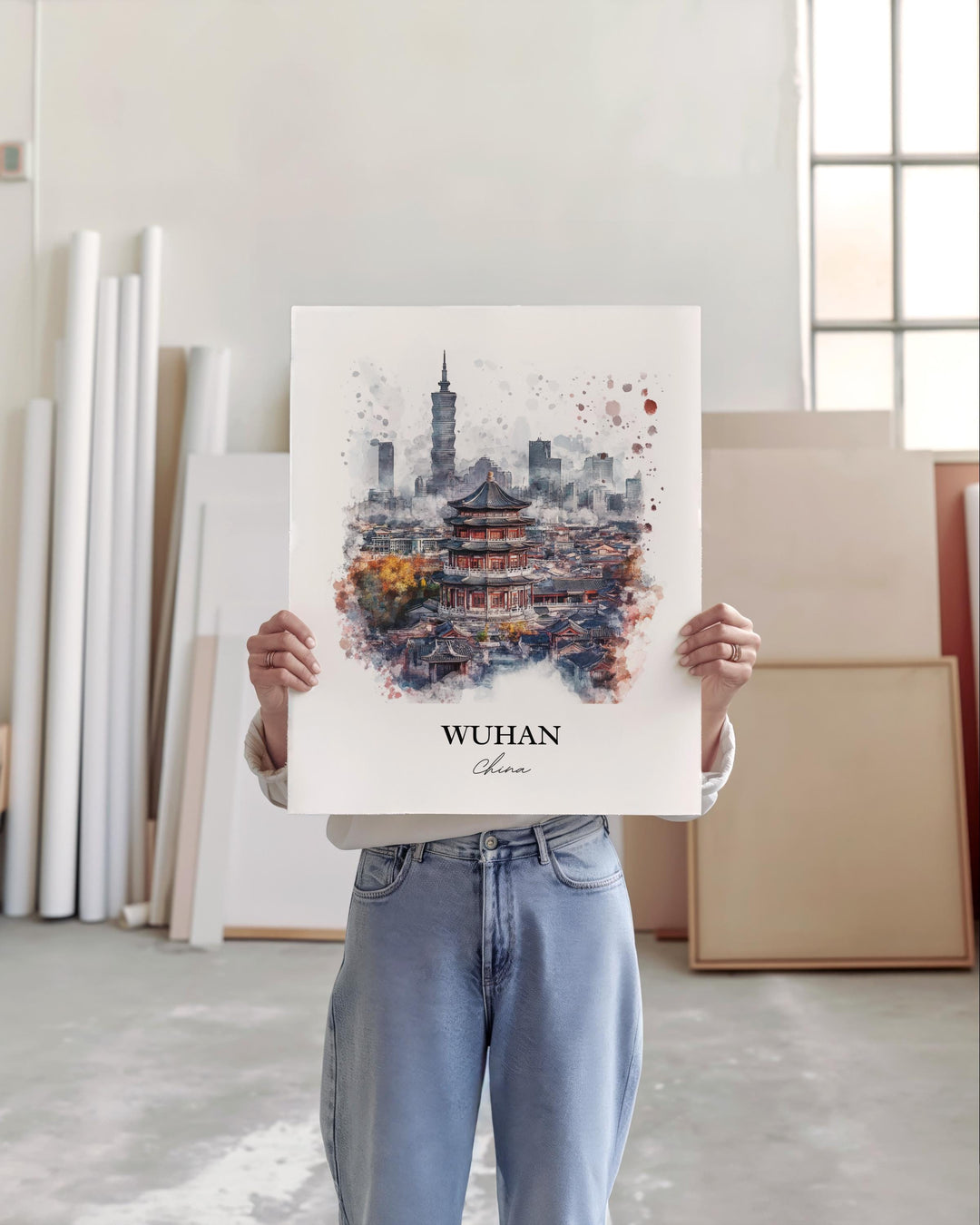 Wuhan China Wall Art, Wuhan Skyline Print, China Watercolor Art, Wuhan China Gift, Travel Print, Travel Poster, Housewarming Gift