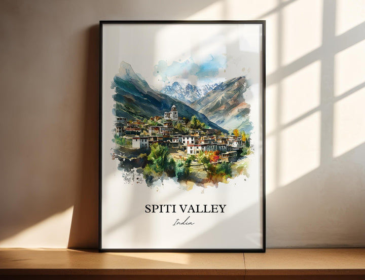 Spiti Valley Wall Art, Himalayas India Print, India Watercolor Art, Spiti Valley India Gift, Travel Print, Travel Poster, Housewarming Gift