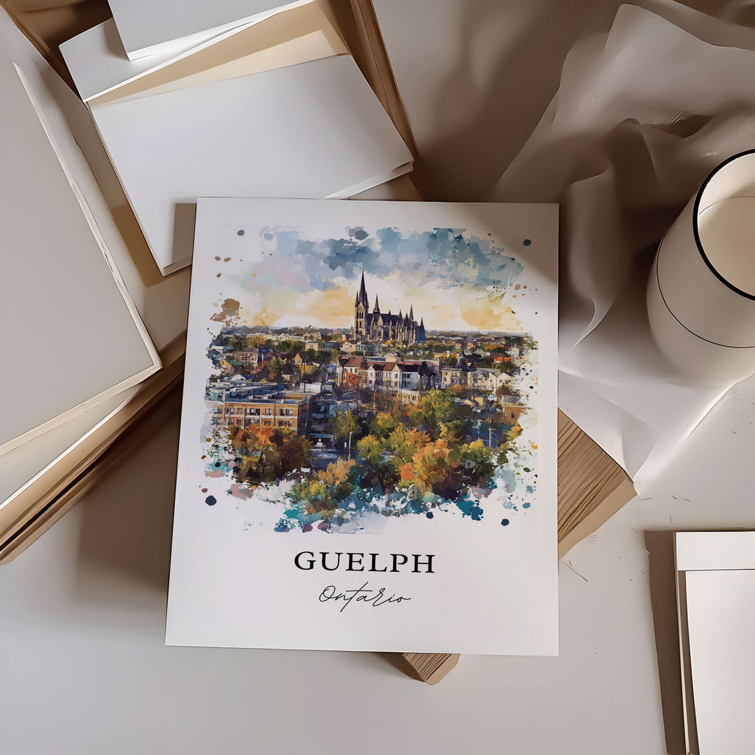 Guelph Ontario Wall Art, Guelph Print, Guelph Watercolor Art, Ontario Canada Gift, Travel Print, Travel Poster, Housewarming Gift