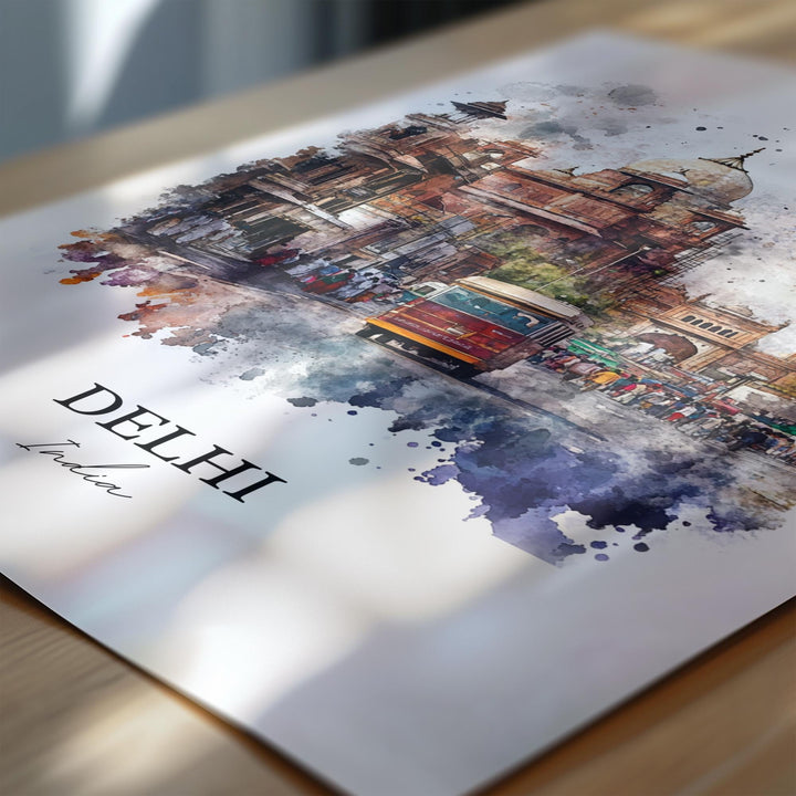 Delhi India Wall Art, India Print, Delhi India Watercolor Art, Delhi India Gift, Travel Print, Travel Poster, Housewarming Gift