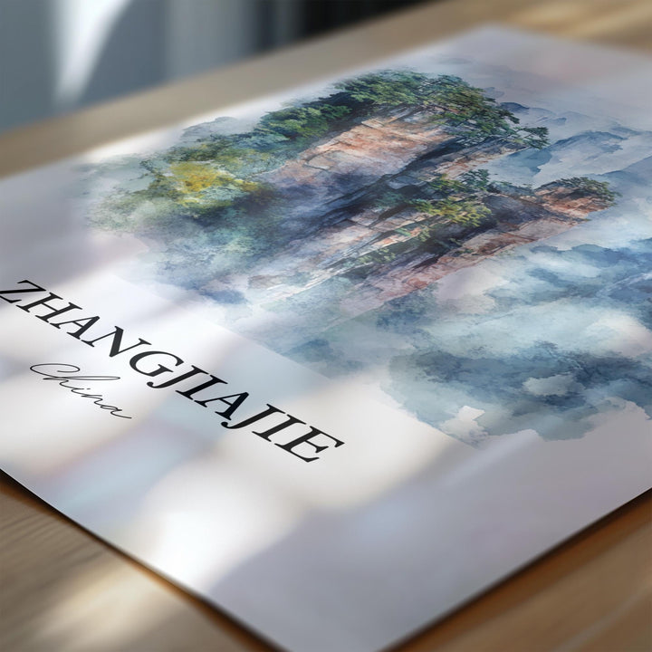 Zhangjiajie Wall Art, Hunan province Print, China Watercolor Art, Zhangjiajie Gift, Travel Print, Travel Poster, Housewarming Gift