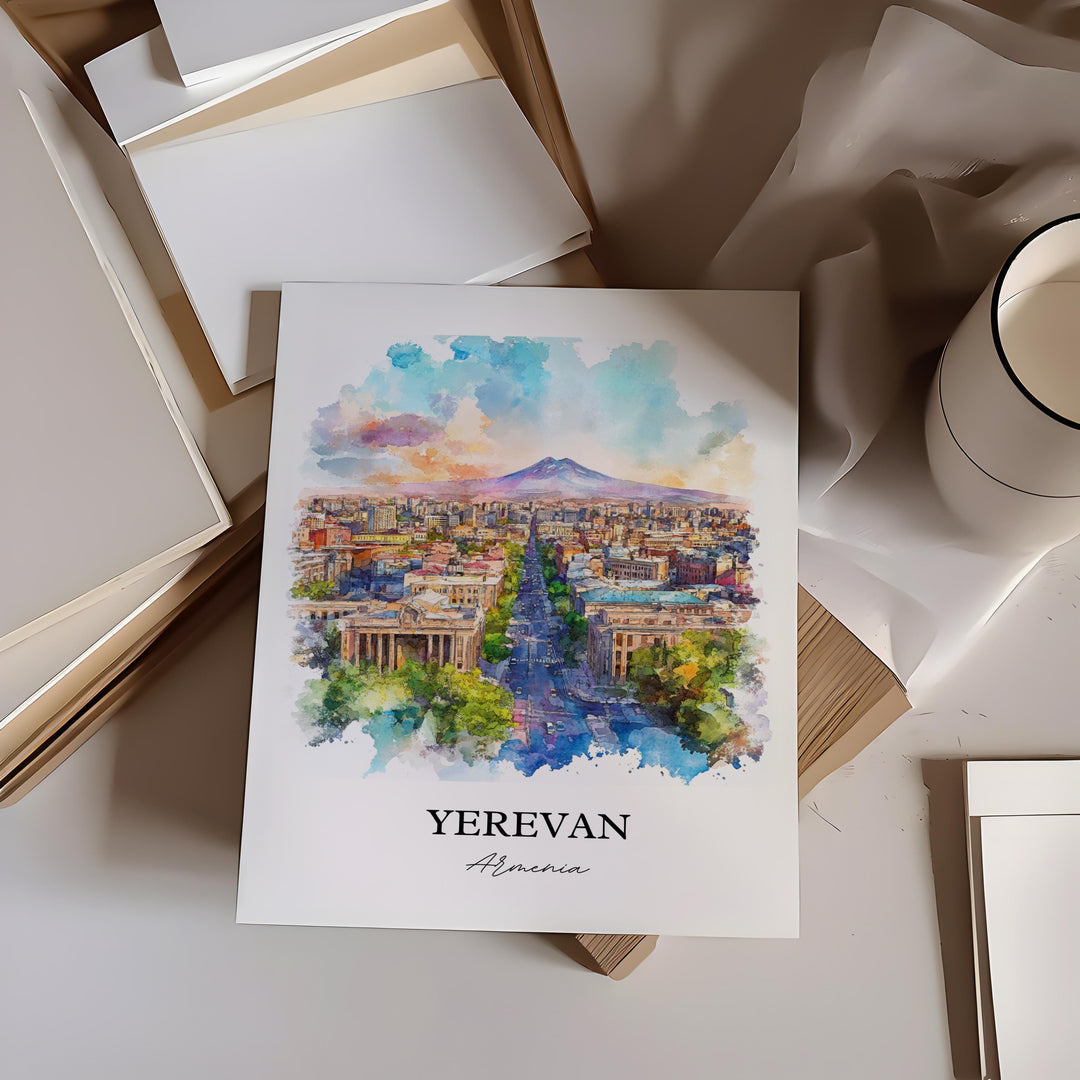 Yerevan Wall Art, Armenia Print, Armenia Watercolor Art, Yerevan Armenia Gift, Travel Print, Travel Poster, Housewarming Gift