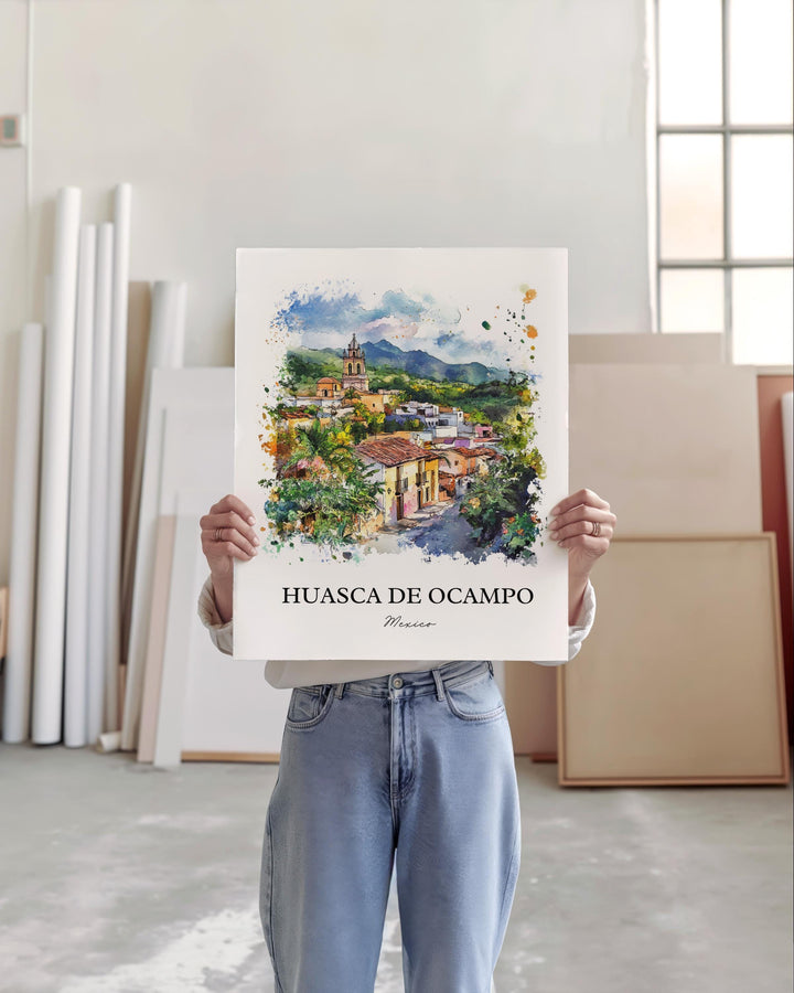 Huasca de Ocampo Wall Art, Hidalgo State Print, Mexico Watercolor Art, Huasca de Ocampo Gift, Travel Print, Travel Poster, Housewarming Gift