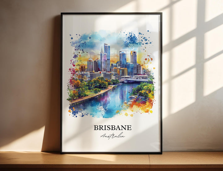 Brisbane Wall Art, Brisbane Print, Australia Watercolor Art, Brisbane Australia Gift, Travel Print, Travel Poster, Housewarming Gift