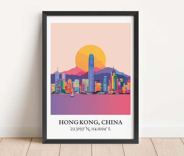 Hong Kong Art, Hong Kong Retro Travel Art, Hong Kong Home Decor, Hong Kong Gift, China Travel Art, HK China Print, Housewarming Gift