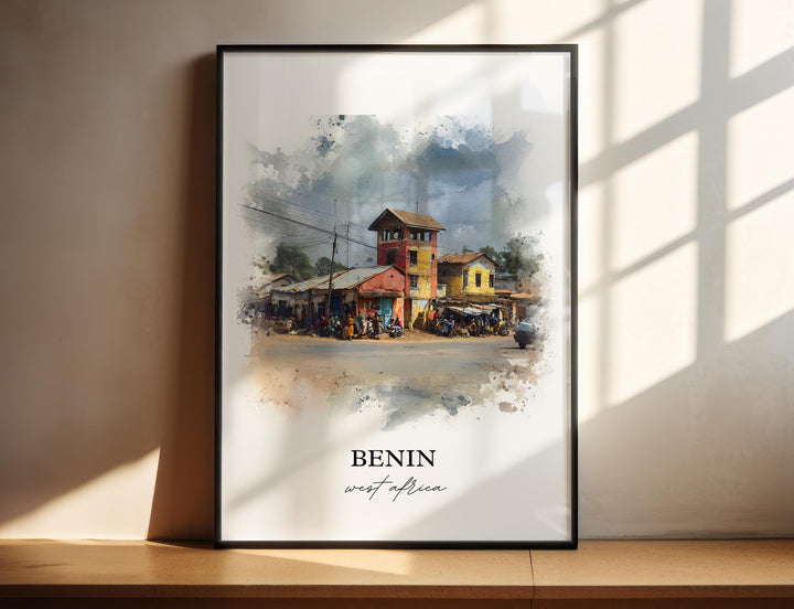 Benin Wall Art, Benin Print, Benin Watercolor Art, Benin Country Gift, Travel Print, Travel Poster, Housewarming Gift