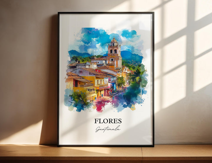 Flores Guatemala Wall Art, Petén Region Print, Guatemala Watercolor, Flores Guatemala Gift, Travel Print, Travel Poster, Housewarming Gift