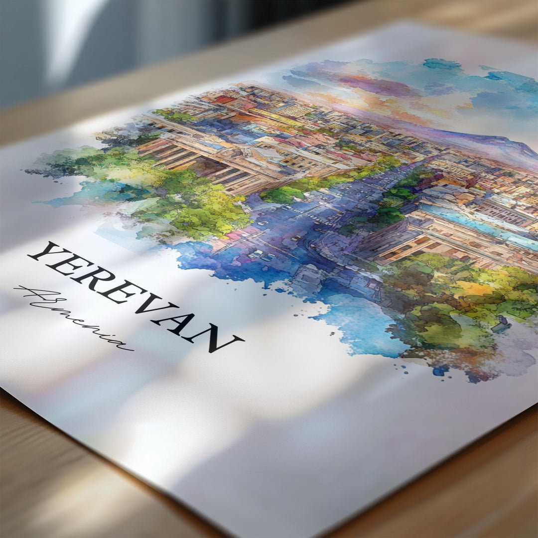 Yerevan Wall Art, Armenia Print, Armenia Watercolor Art, Yerevan Armenia Gift, Travel Print, Travel Poster, Housewarming Gift