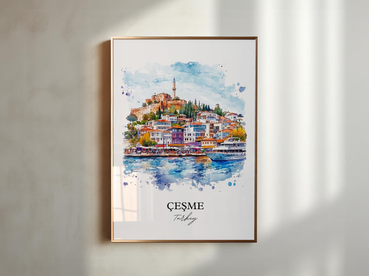 Cesme Turkey Wall Art, Izmir Turkey Print, Turkey Watercolor Art, Cesme Turkey Gift, Travel Print, Travel Poster, Housewarming Gift