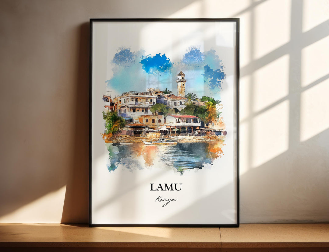 Lamu Kenya Wall Art, Lamu Print, Kenya Watercolor Art, Lamu Kenya Gift, Travel Print, Travel Poster, Housewarming Gift