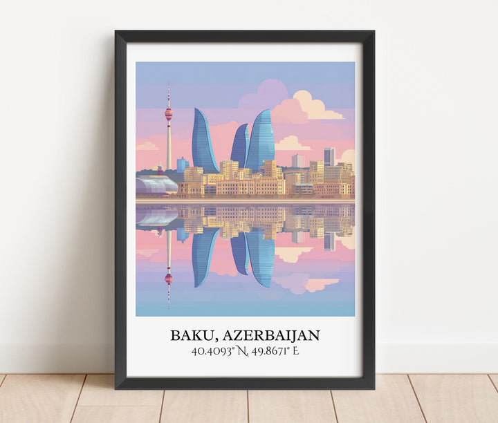Baku Art, Baku Retro Travel Art, Azerbaijan Home Decor, Azerbaijan Gift, Azerbaijan Travel Art, Travel Prints, Housewarming Gift