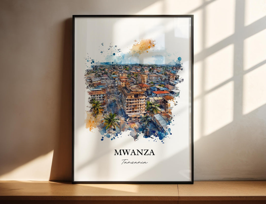 Mwanza Wall Art, Tanzania Print, Tanzania Watercolor Art, Mwanza Tanzania Gift, Travel Print, Travel Poster, Housewarming Gift