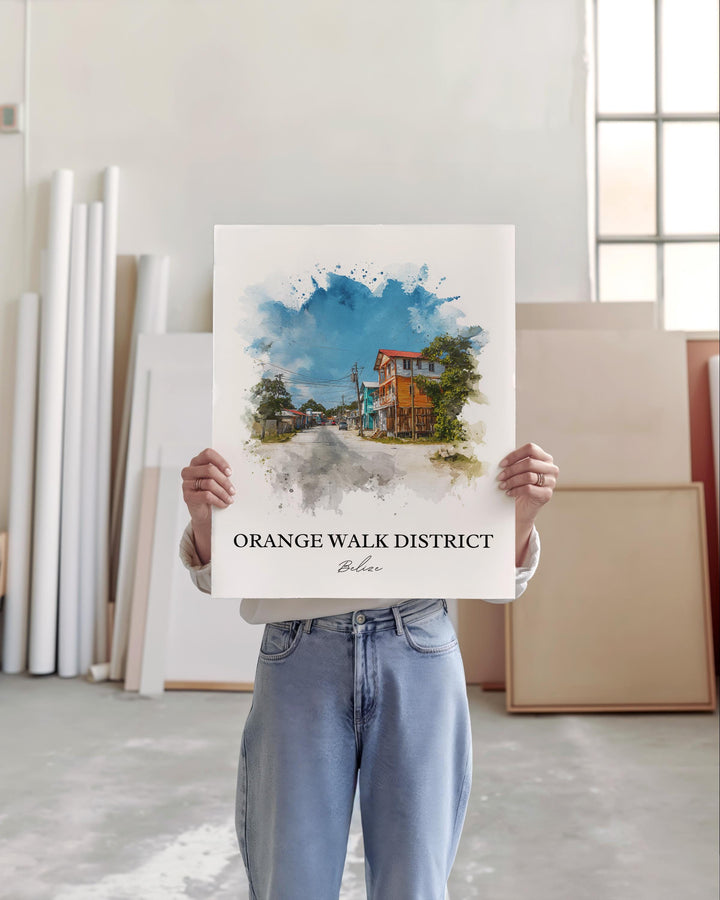 Orange Walk District Art, Belize Print, Belize Watercolor Art, Belize Gift, Belize Travel Print, Travel Poster, Housewarming Gift