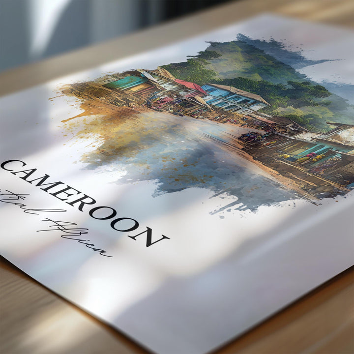 Cameroon Wall Art, Cameroon Print, Cameroon Watercolor Art, Cameroon Country Gift, Travel Print, Travel Poster, Housewarming Gift