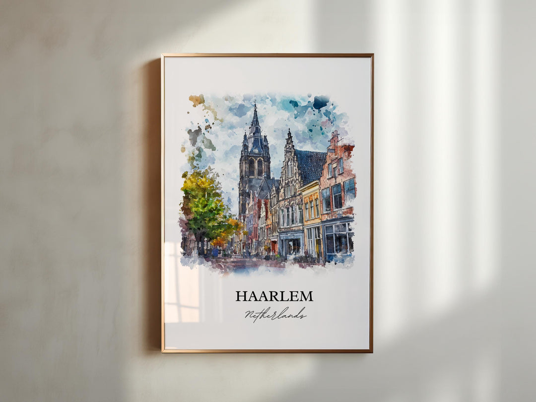 Haarlem Wall Art, North Holland Print, Netherlands Watercolor Art, Haarlem Netherlands Gift, Travel Print, Travel Poster, Housewarming Gift