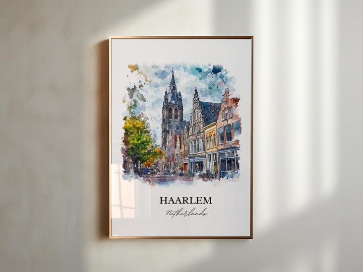 Haarlem Wall Art, North Holland Print, Netherlands Watercolor Art, Haarlem Netherlands Gift, Travel Print, Travel Poster, Housewarming Gift