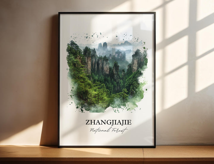 Zhangjiajie National Park Wall Art, Hunan Province Print, China Watercolor, Zhangjiajie Gift, Travel Print, Travel Poster, Housewarming Gift
