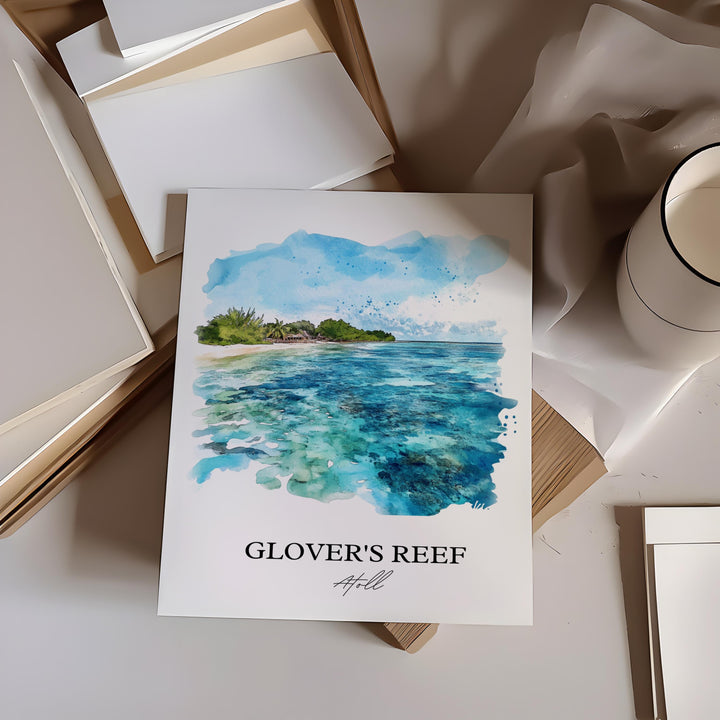 Glovers Reef Wall Art, Belize Print, Belize Watercolor Art, Glovers Reef Gift, Travel Print, Travel Poster, Housewarming Gift