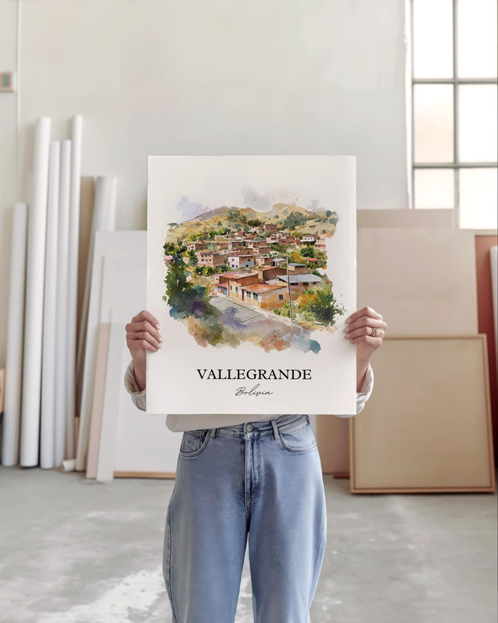 Vallegrande Wall Art, Bolivia Print, Bolivia Watercolor Art, Vallegrande Bolivia Gift, Travel Print, Travel Poster, Housewarming Gift
