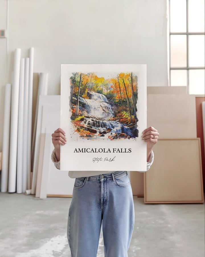 Amicalola Falls Wall Art, Dawson County Print, Georgia Watercolor Art, Amicalola Falls Gift, Travel Print, Travel Poster, Housewarming Gift