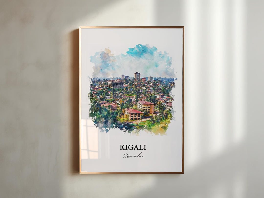 Kigali Wall Art, Kigali Print, Rwanda Watercolor Art, Kigali Rwanda Gift, Travel Print, Travel Poster, Housewarming Gift
