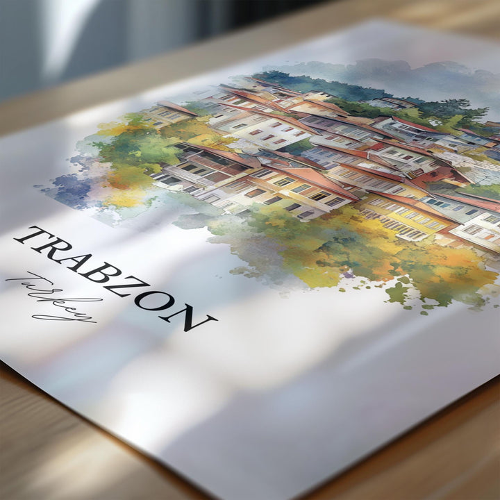 Trabzon Wall Art, Trabzon Turkey Print, Turkey Watercolor Art, Trabzon Turkey Gift, Travel Print, Travel Poster, Housewarming Gift