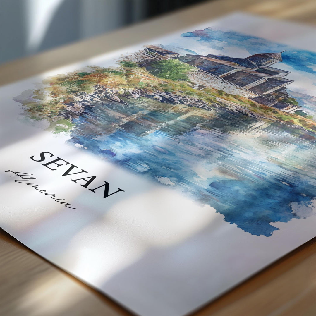 Sevan Armenia Wall Art, Gegharkunik Print, Armenia Watercolor Art, Sevan Armenia Gift, Travel Print, Travel Poster, Housewarming Gift