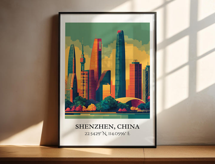 Shenzhen Art, Shenzhen Retro Travel Art, Shenzhen China Home Decor, Shenzhen Gift, China Travel Art, Travel Prints, Housewarming Gift