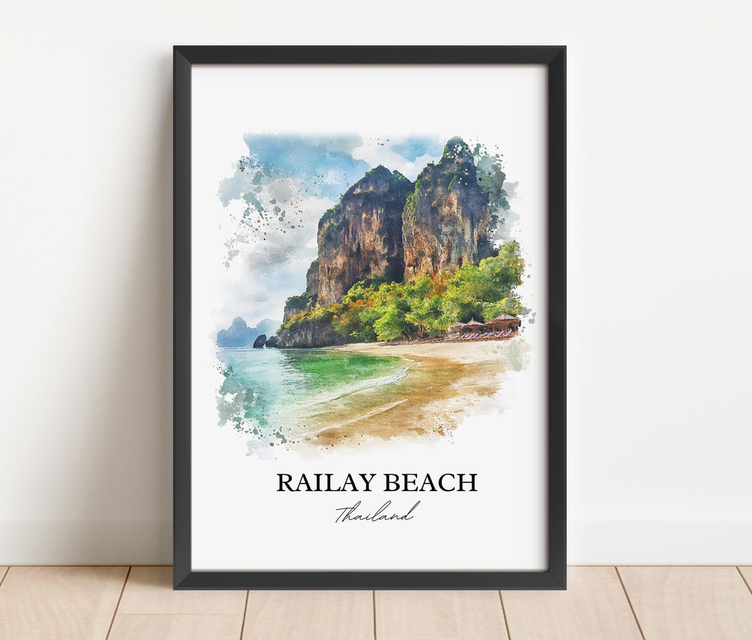 Railay Beach Wall Art, Rai Leh Thailand Print, Thailand Watercolor Art, Railay Beach Gift, Travel Print, Travel Poster, Housewarming Gift