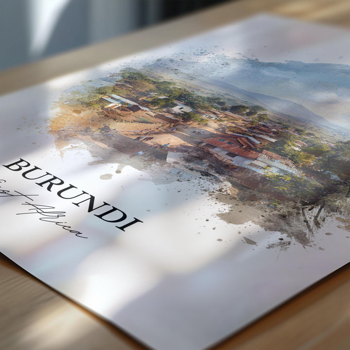 Burundi Wall Art, Burundi Print, Burundi Watercolor Art, Burundi Country Gift, Travel Print, Travel Poster, Housewarming Gift