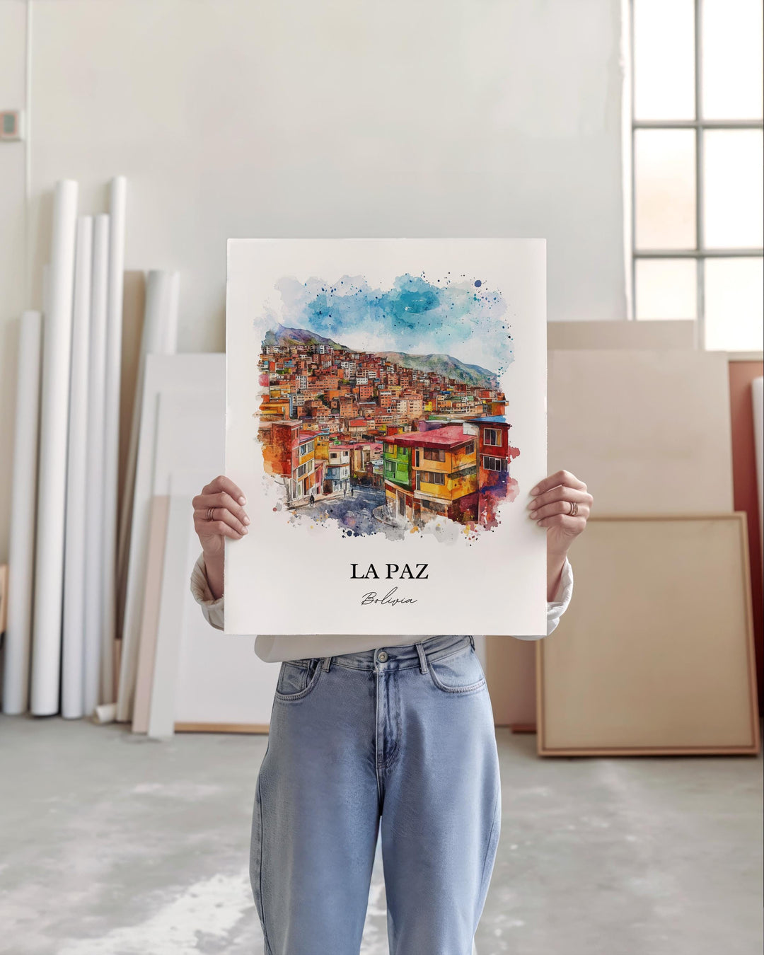 La Paz Wall Art, La Paz Skyline Print, Bolivia Watercolor Art, La Paz Bolivia Gift, Travel Print, Travel Poster, Housewarming Gift