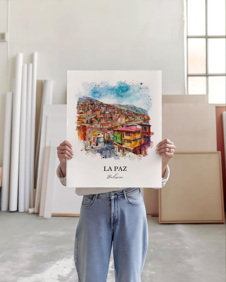 La Paz Wall Art, La Paz Skyline Print, Bolivia Watercolor Art, La Paz Bolivia Gift, Travel Print, Travel Poster, Housewarming Gift
