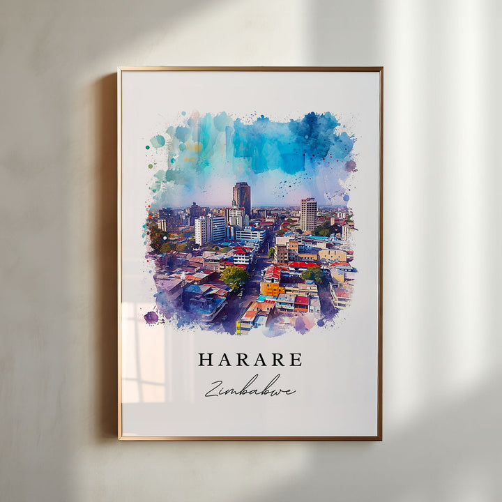 Harare Zimbabwe wall art - Zimbabwe, Harare print, Harare skyline gift, Zimbabwe souvenir, Custom Text, Perfect Gift