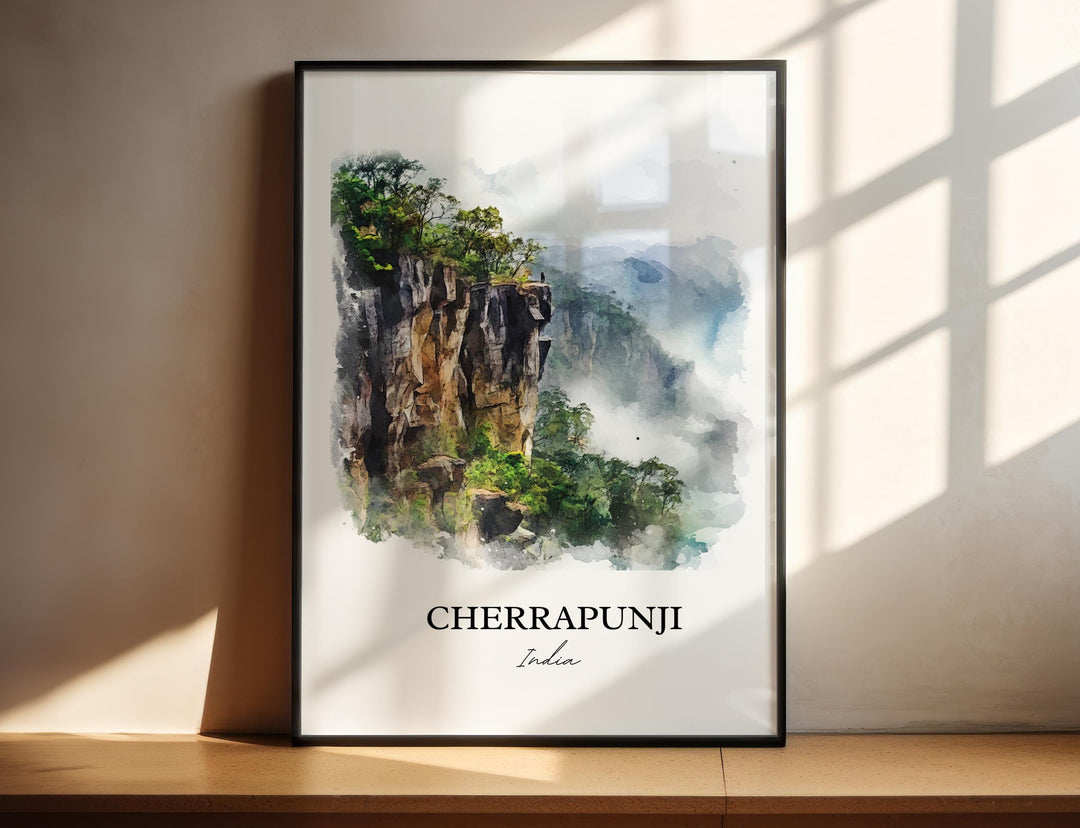 Cherrapunji Wall Art, Meghalaya Print, India Watercolor Art, Cherrapunji India Gift, Travel Print, Travel Poster, Housewarming Gift