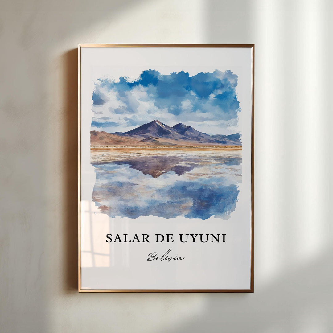 Salar De Uyuni Wall Art, Bolivia Print, Salar De Uyuni Watercolor Art, Uyuni Salt Flat Gift, Travel Print, Travel Poster, Housewarming Gift