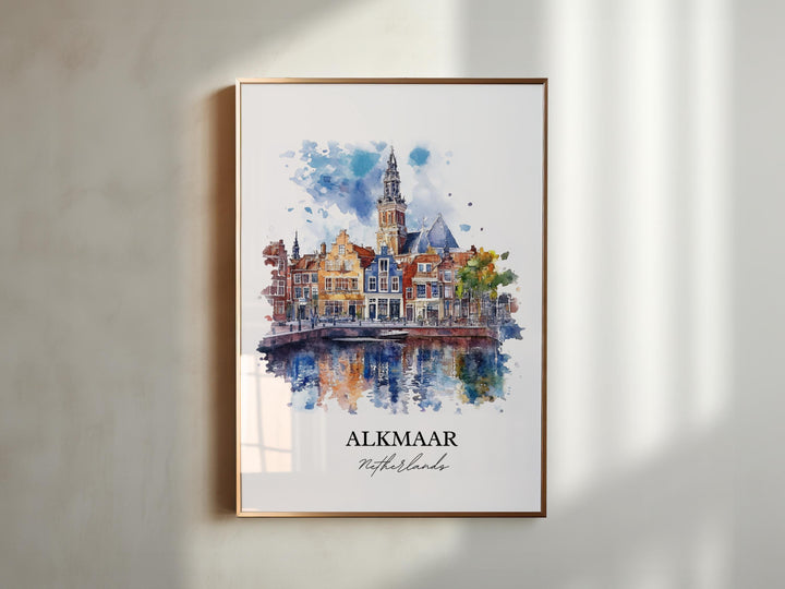 Alkmaar Wall Art, North Holland Print, Netherlands Watercolor Art, Alkmaar Gift, Travel Print, Travel Poster, Housewarming Gift