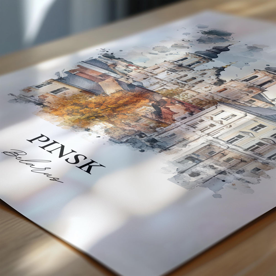 Pinsk Belarus Wall Art, Brest Region Print, Belarus Watercolor Art, Pinsk Belarus Gift, Travel Print, Travel Poster, Housewarming Gift