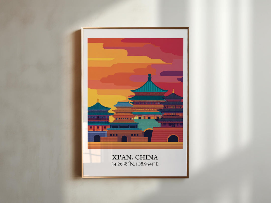 Xi'an China Art, Xi'an China Retro Travel Art, Xi'an China Home Decor, Xi'an Gift, China Travel Art, Travel Prints, Housewarming Gift