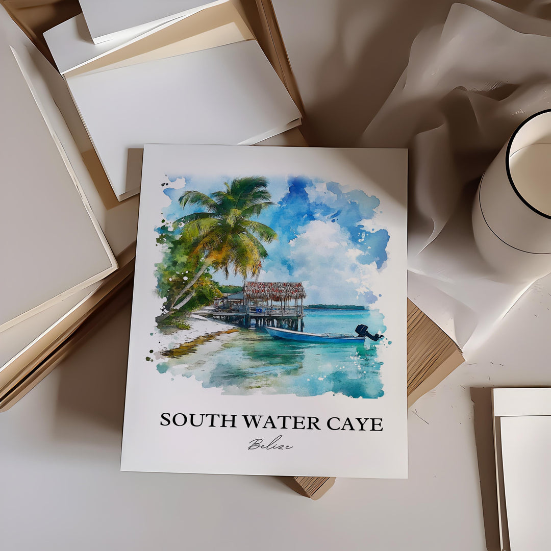 South Water Caye Wall Art, Belize Print, Belize Watercolor Art, South Water Caye Gift, Travel Print, Travel Poster, Housewarming Gift
