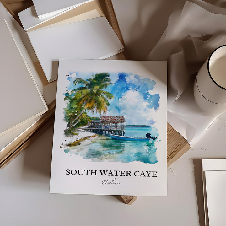South Water Caye Wall Art, Belize Print, Belize Watercolor Art, South Water Caye Gift, Travel Print, Travel Poster, Housewarming Gift