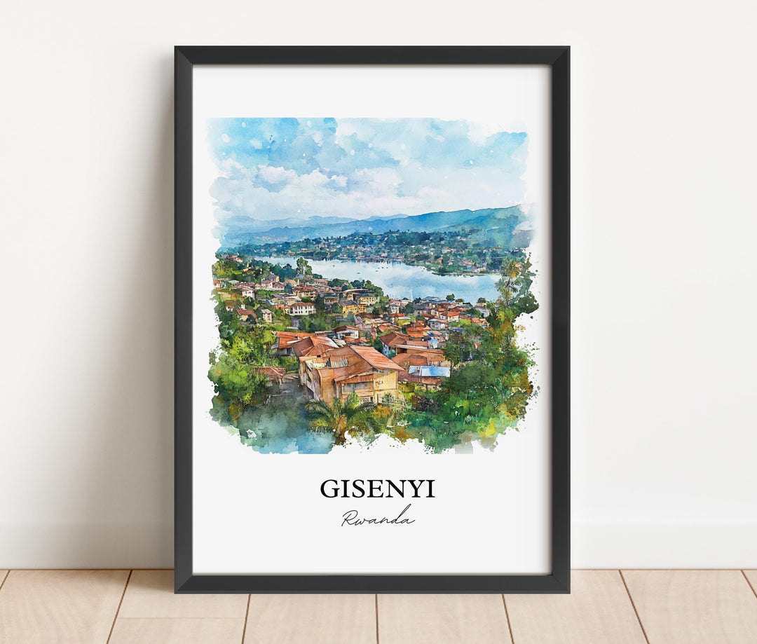 Gisenyi Wall Art, Gisenyi Rwanda Print, Rwanda Watercolor Art, Lake Kivu Gift, Travel Print, Travel Poster, Housewarming Gift