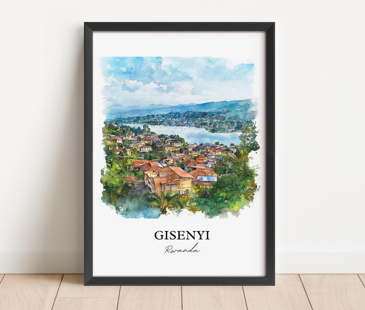 Gisenyi Wall Art, Gisenyi Rwanda Print, Rwanda Watercolor Art, Lake Kivu Gift, Travel Print, Travel Poster, Housewarming Gift