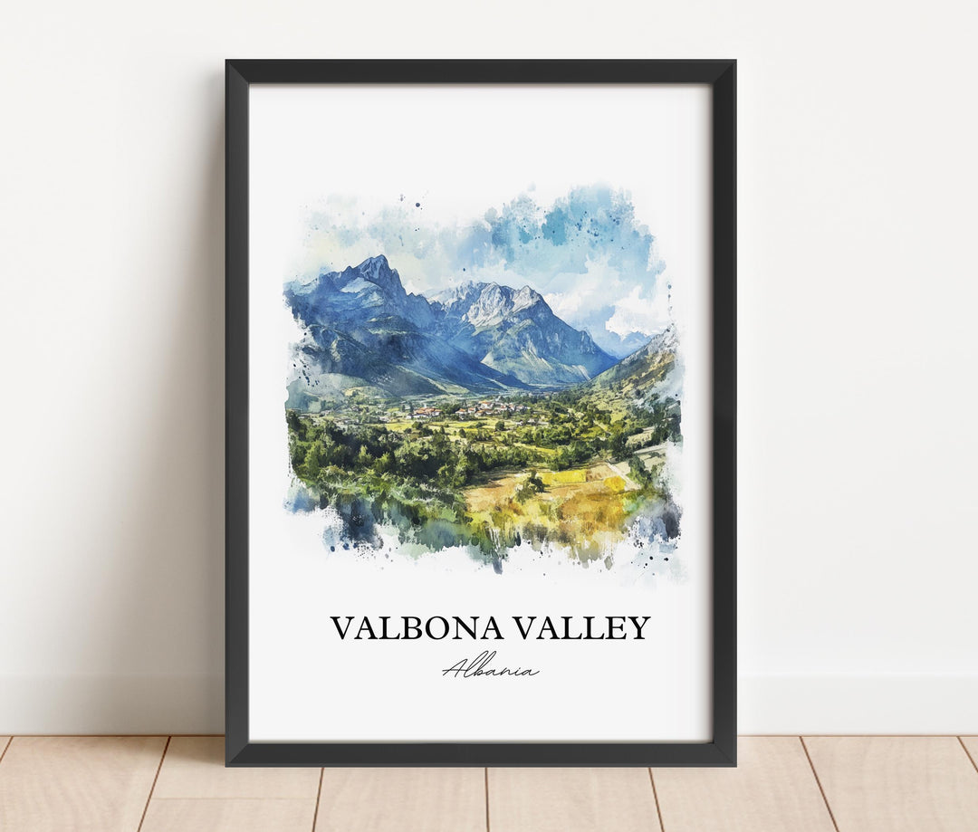 Valbona Valley Wall Art, Valbona Valley Print, Albania Watercolor Art, Valbona Valley Gift, Travel Print, Travel Poster, Housewarming Gift