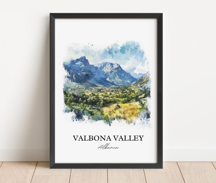 Valbona Valley Wall Art, Valbona Valley Print, Albania Watercolor Art, Valbona Valley Gift, Travel Print, Travel Poster, Housewarming Gift