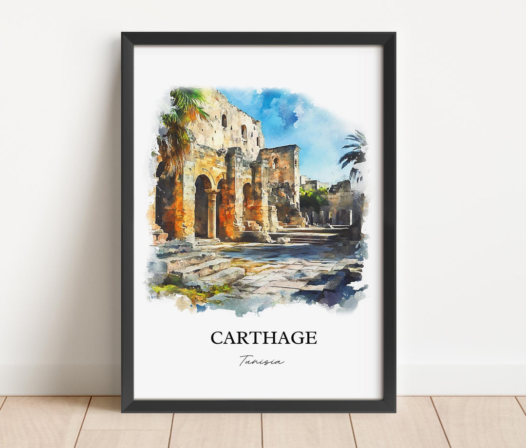 Carthage Wall Art, Tunisia Print, Tunisia Watercolor Art, Carthage Tunisia Gift, Travel Print, Travel Poster, Housewarming Gift