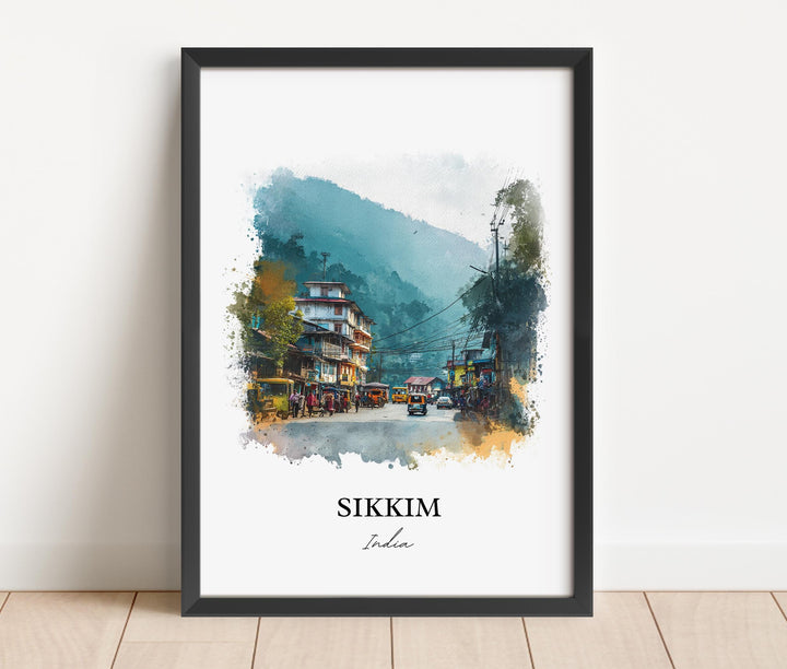 Sikkim India Wall Art, Sikkim Print, Sikkim India Watercolor Art, India Gift, India Travel Print, Travel Poster, Housewarming Gift