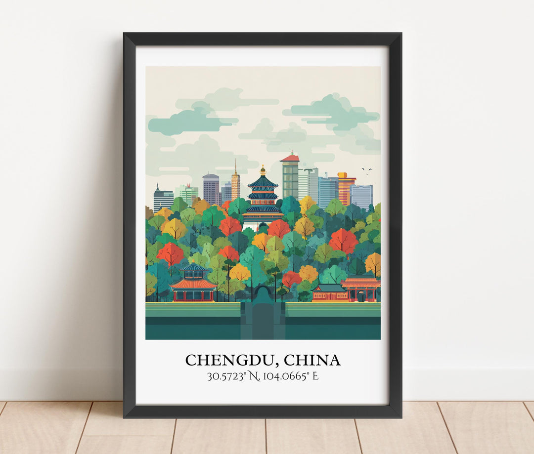 Chengdu China Art, Chengdu Retro Travel Art, Chengdu Home Decor, Chengdu Gift, Chengdu China Travel Art, Travel Prints, Housewarming Gift